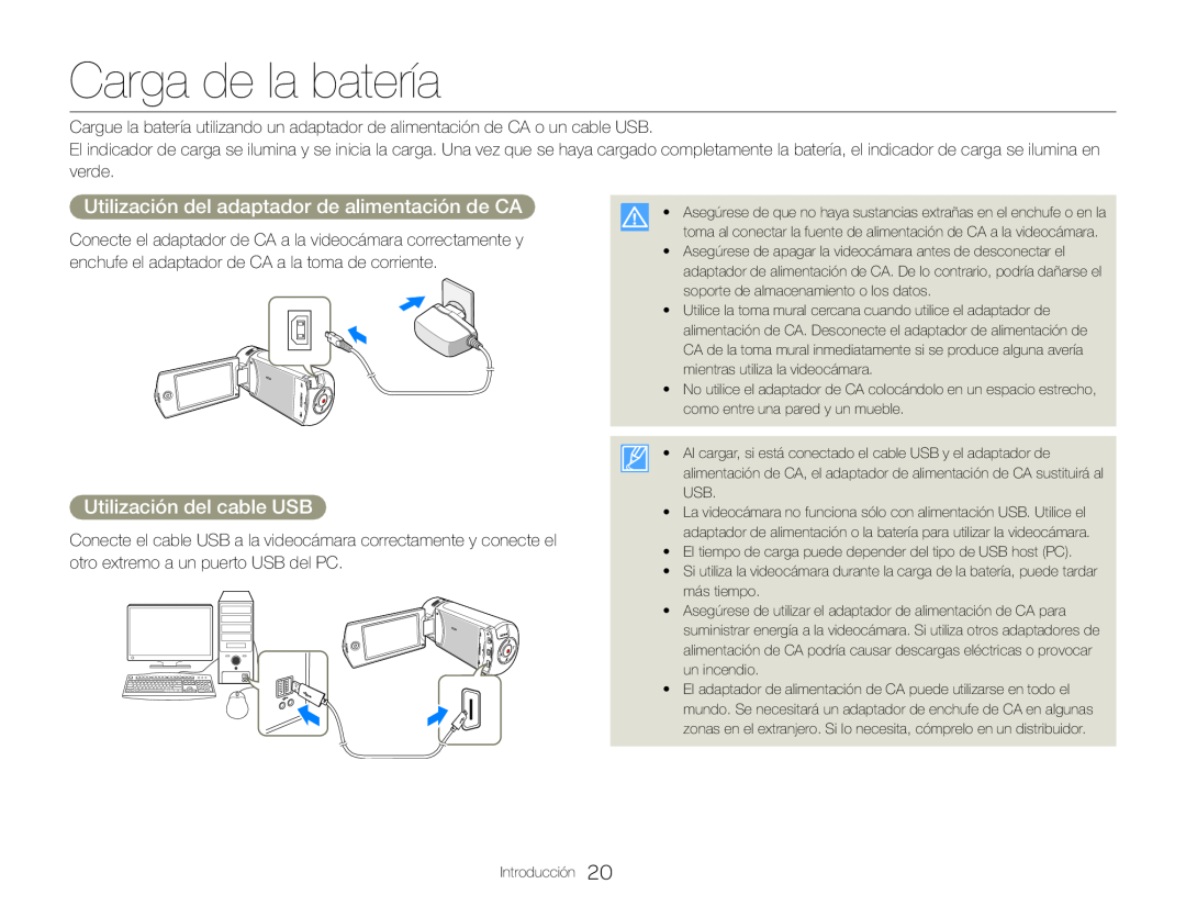 Carga de la batería Hand Held Camcorder HMX-QF30BN