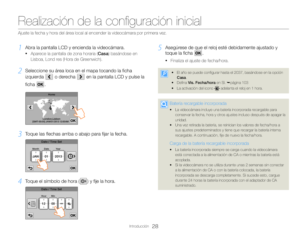 5Asegúrese de que el reloj esté debidamente ajustado y Hand Held Camcorder HMX-QF30BN