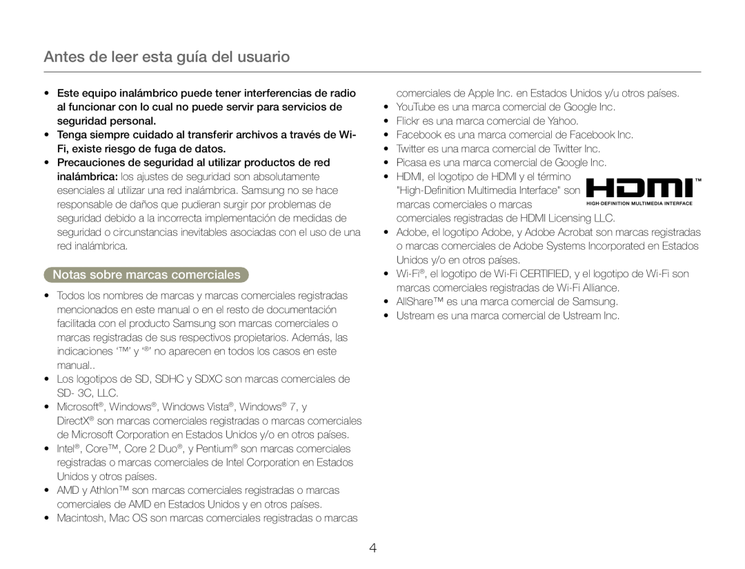 Notas sobre marcas comerciales Hand Held Camcorder HMX-QF30BN