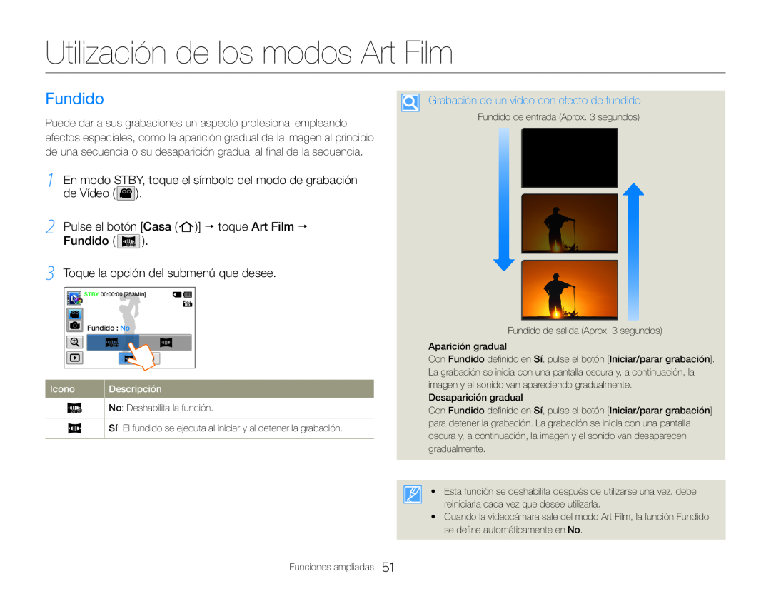 Utilización de los modos Art Film Hand Held Camcorder HMX-QF30BN