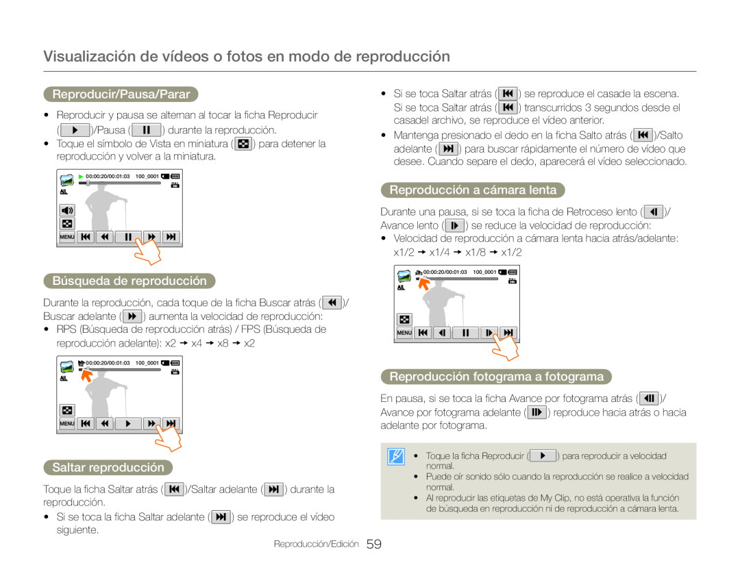 Reproducir/Pausa/Parar Búsqueda de reproducción