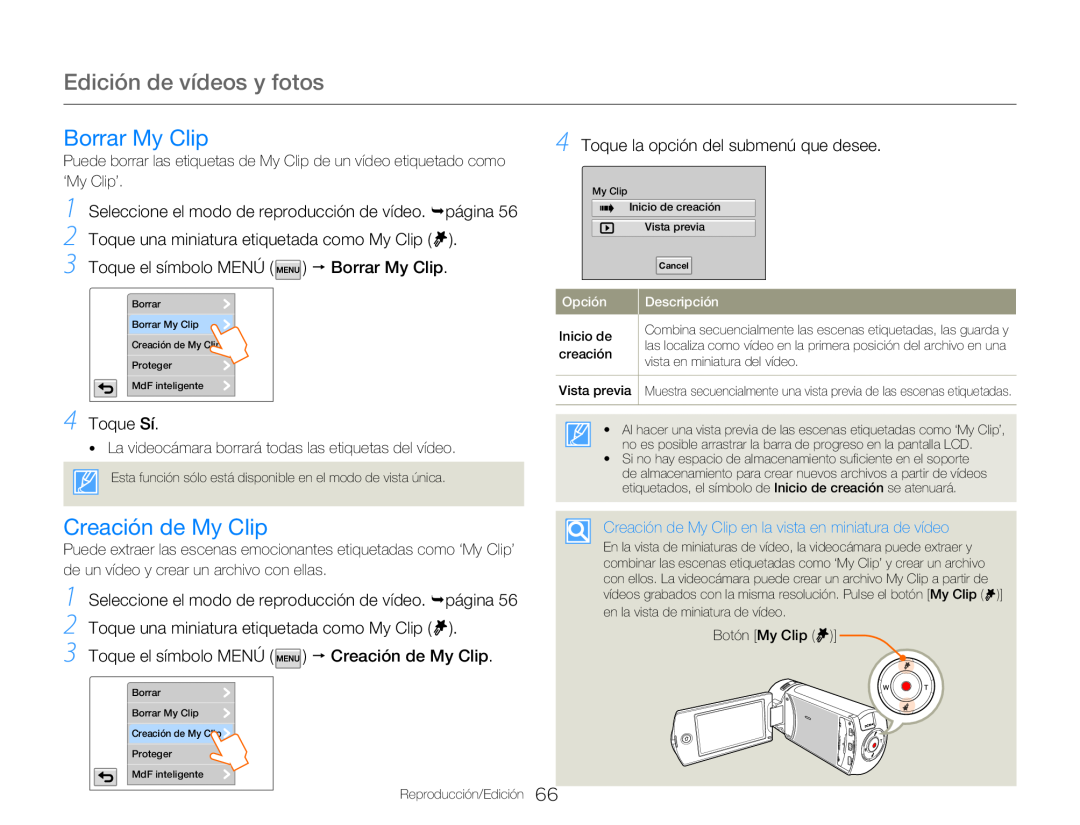 2Toque una miniatura etiquetada como My Clip ( ) Hand Held Camcorder HMX-QF30BN