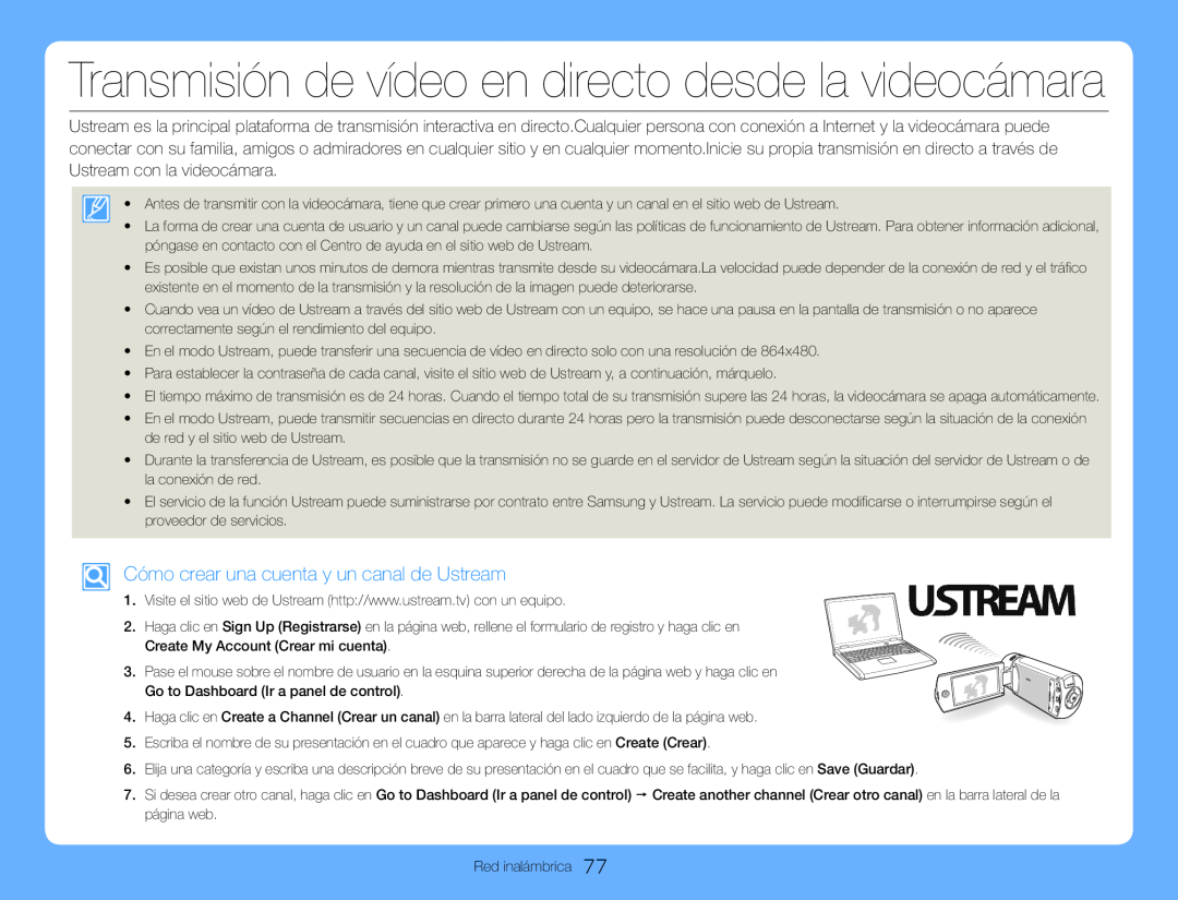 Cómo crear una cuenta y un canal de Ustream Hand Held Camcorder HMX-QF30BN