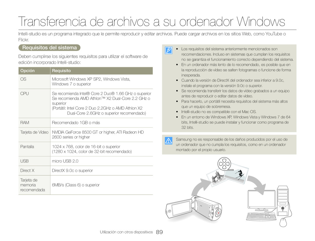 Requisitos del sistema Transferencia de archivos a su ordenador Windows