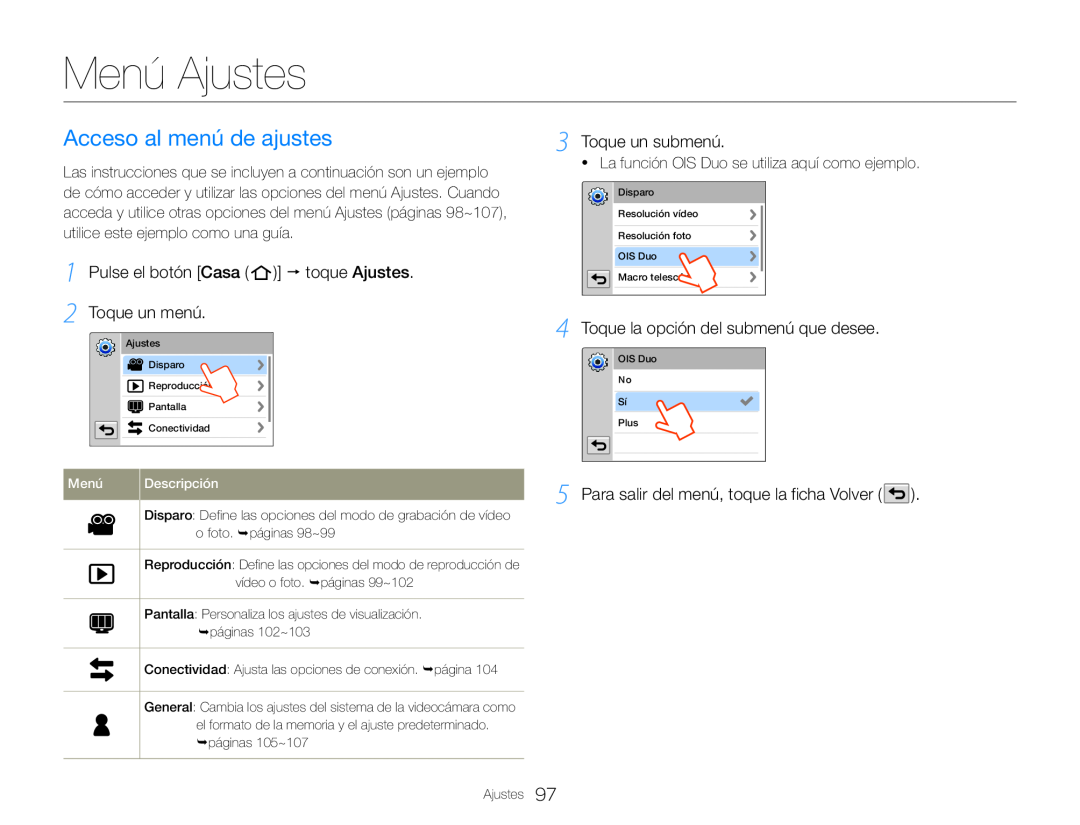 Menú Ajustes Hand Held Camcorder HMX-QF30BN