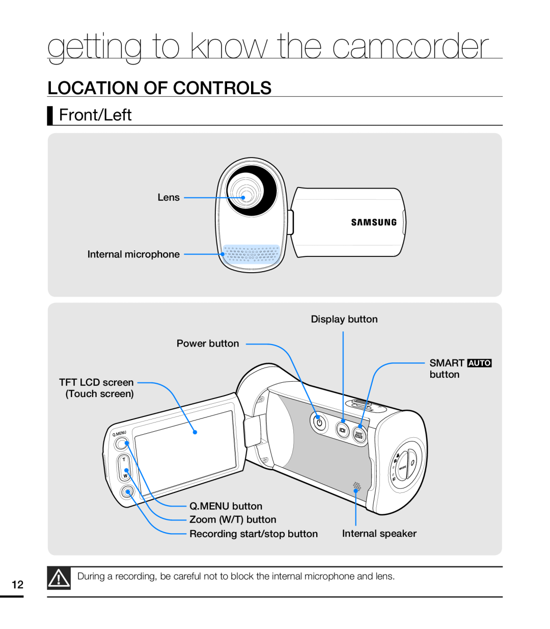 LOCATION OF CONTROLS Hand Held Camcorder HMX-T10ON