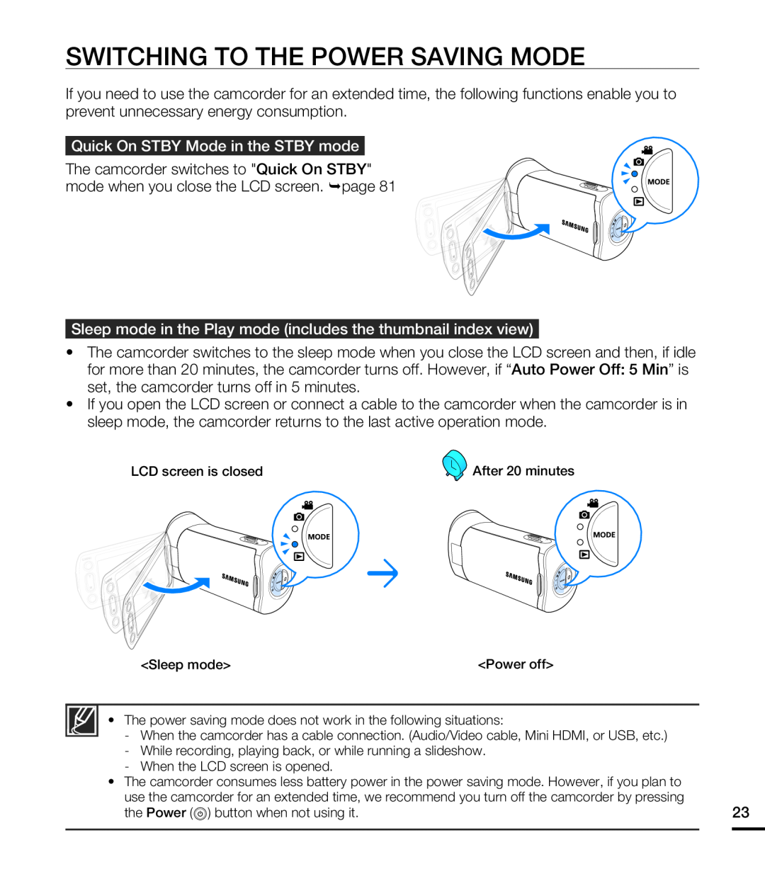 SWITCHING TO THE POWER SAVING MODE