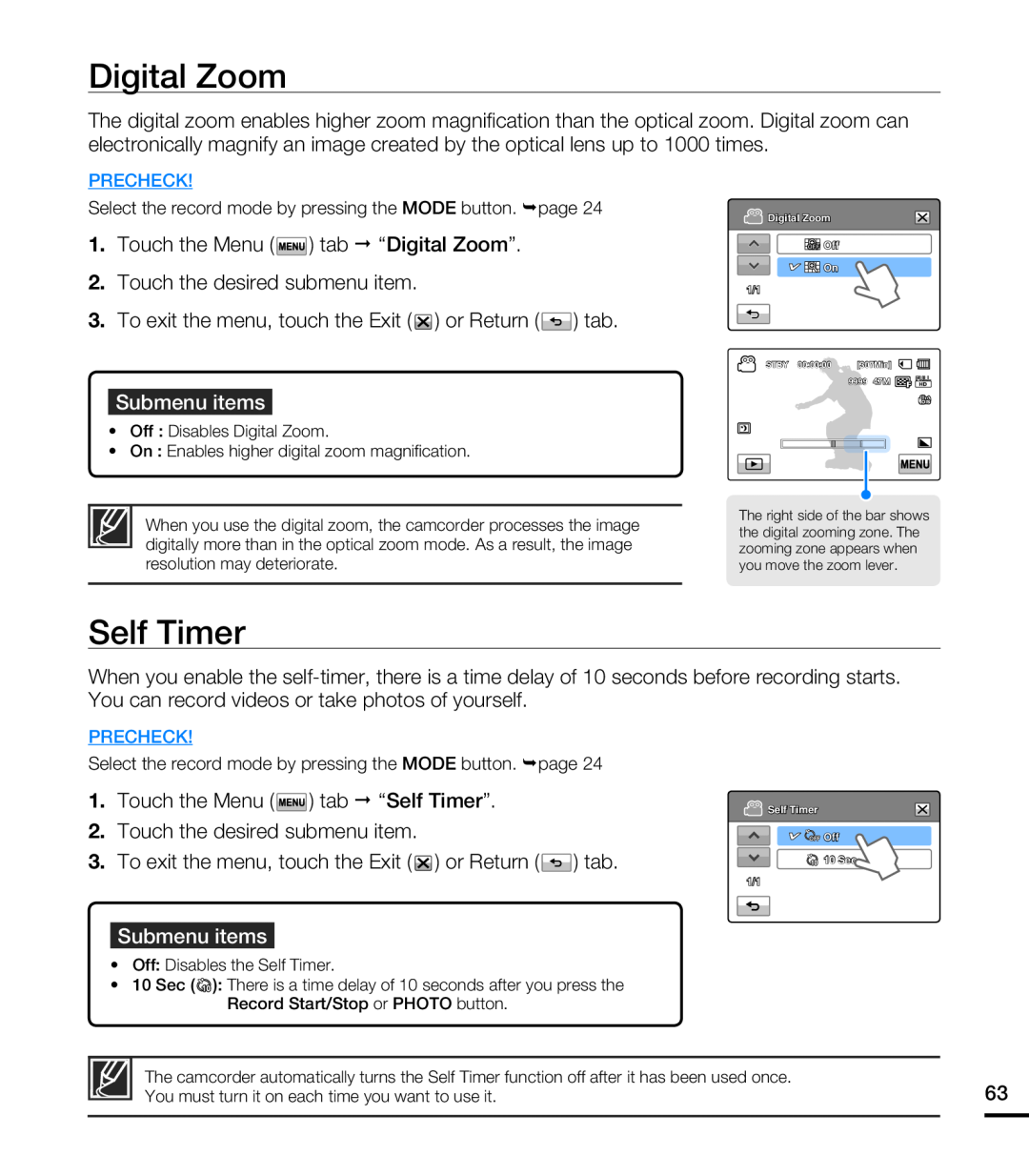 Digital Zoom Self Timer