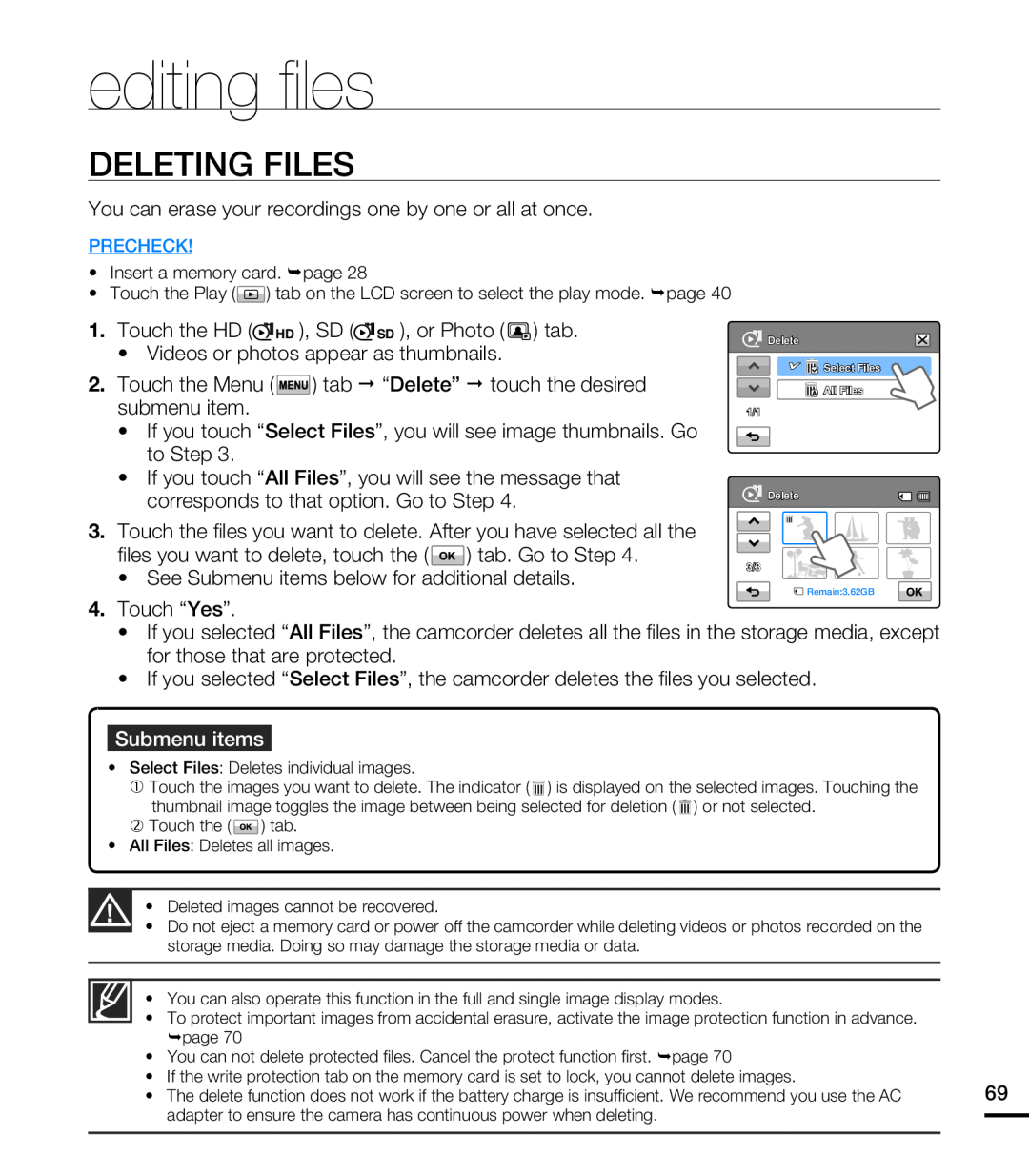 DELETING FILES Hand Held Camcorder HMX-T10ON