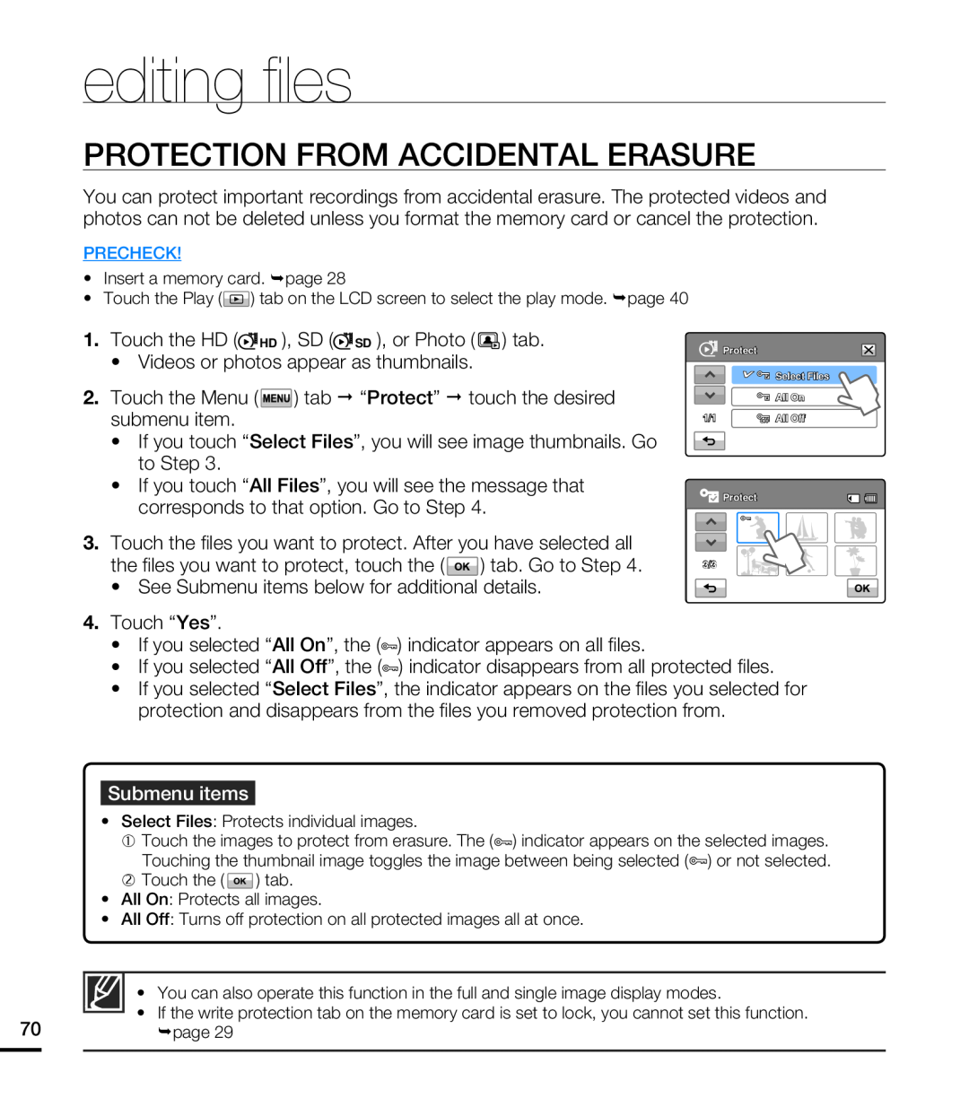 PROTECTION FROM ACCIDENTAL ERASURE Hand Held Camcorder HMX-T10ON