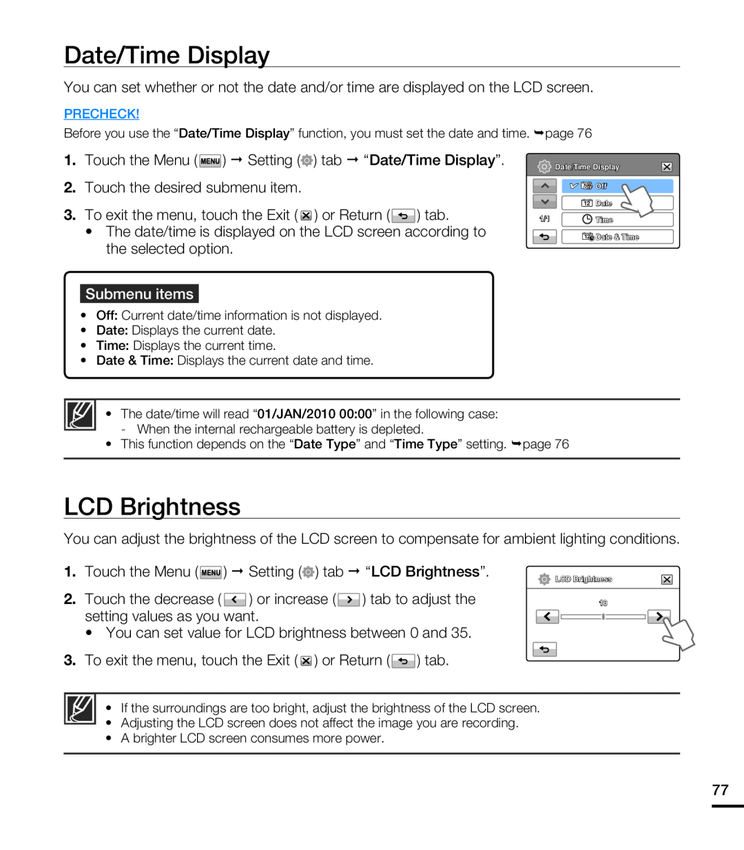 Date/Time Display LCD Brightness