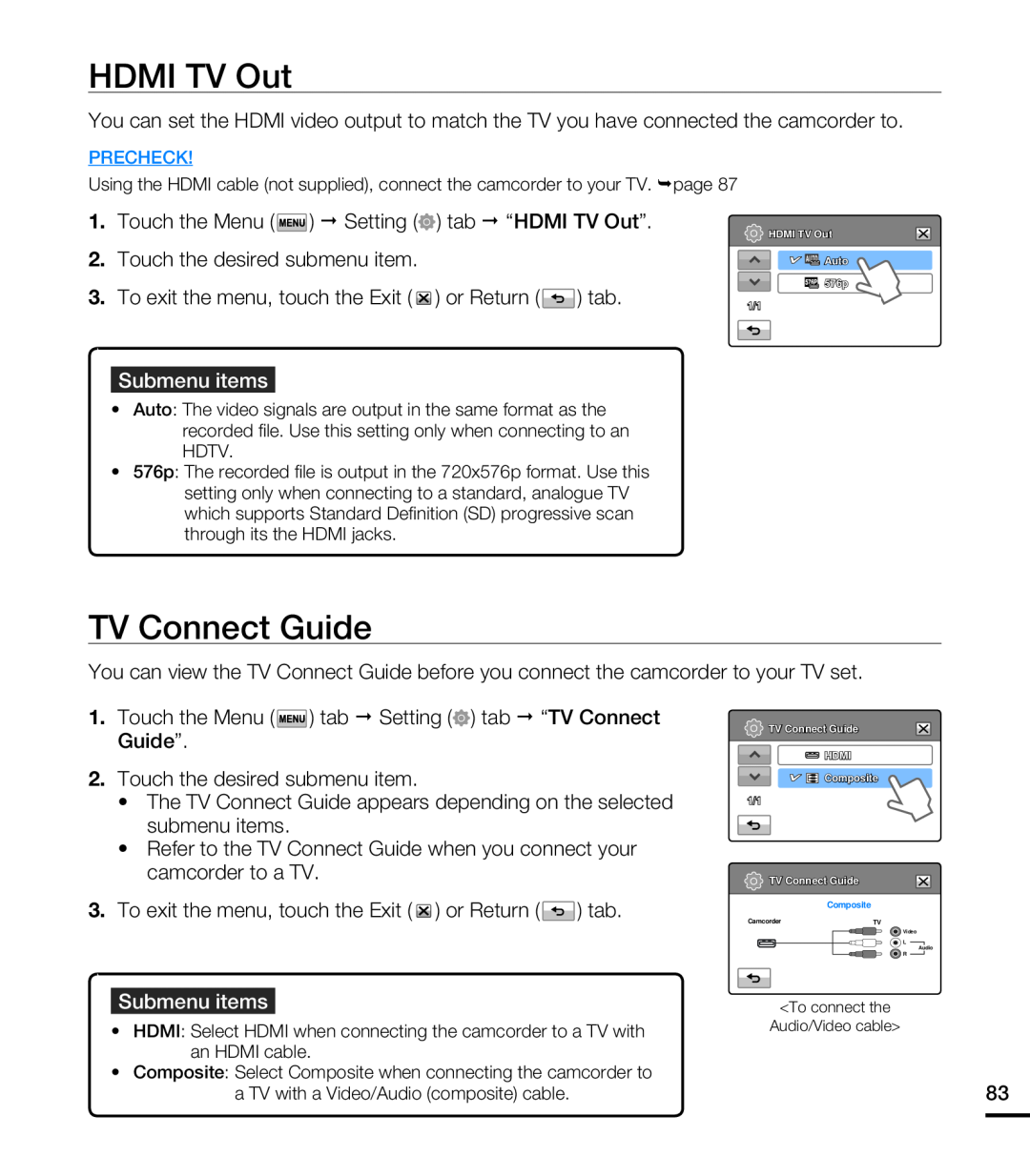 TV Connect Guide Hand Held Camcorder HMX-T10ON