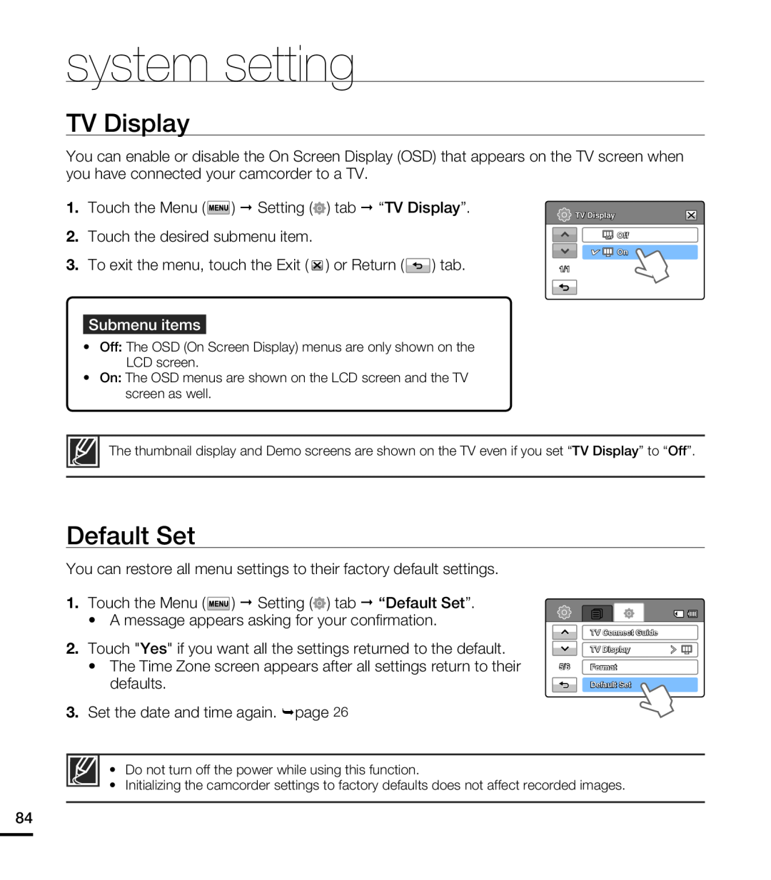 TV Display Default Set