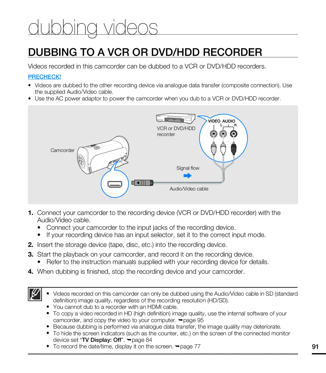 DUBBING TO A VCR OR DVD/HDD RECORDER dubbing videos