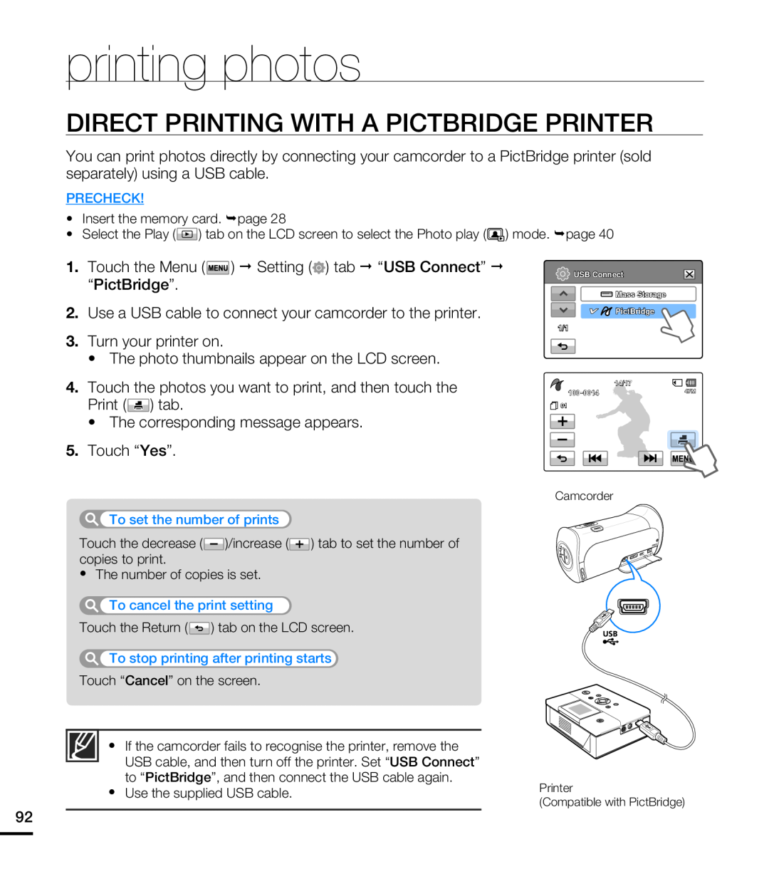 DIRECT PRINTING WITH A PICTBRIDGE PRINTER printing photos