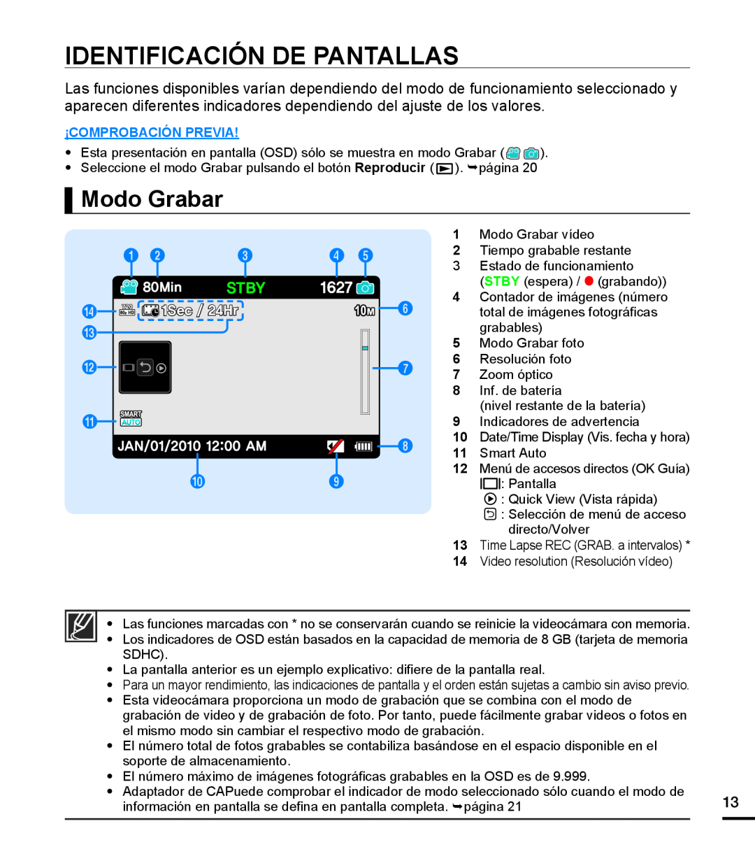 Modo Grabar IDENTIFICACIÓN DE PANTALLAS