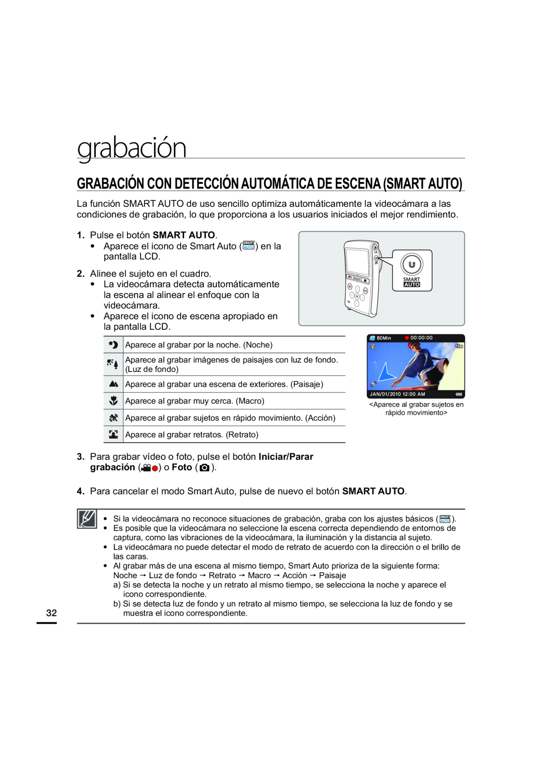 GRABACIÓN CON DETECCIÓN AUTOMÁTICA DE ESCENA (SMART AUTO)