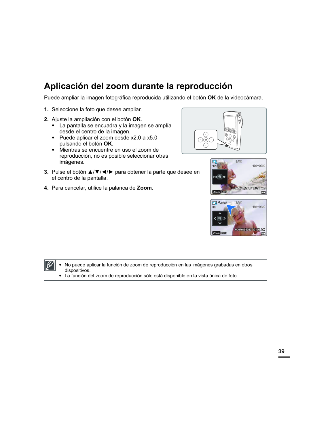 Aplicación del zoom durante la reproducción Hand Held Camcorder HMX-U20BN