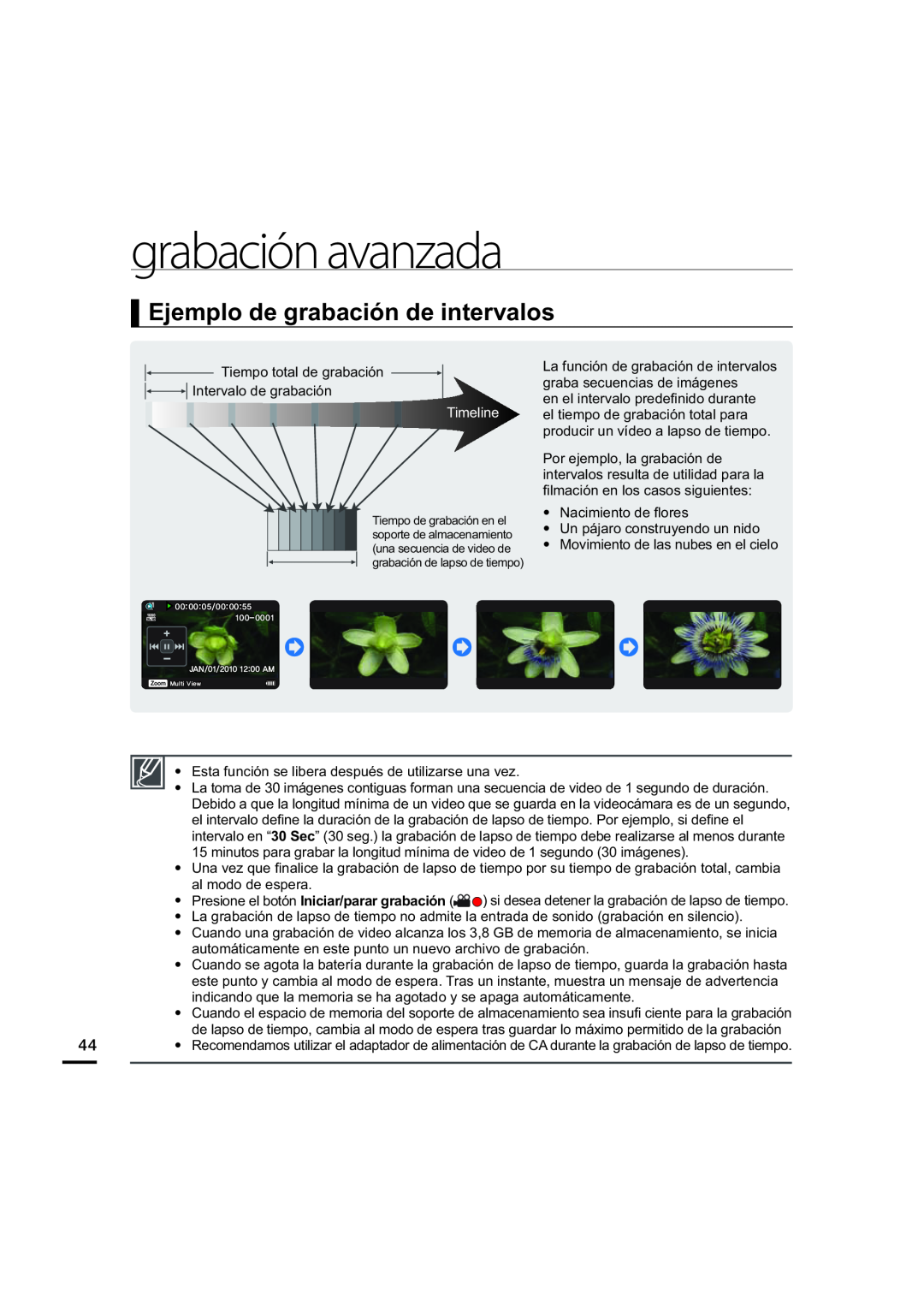 Ejemplo de grabación de intervalos Hand Held Camcorder HMX-U20BN