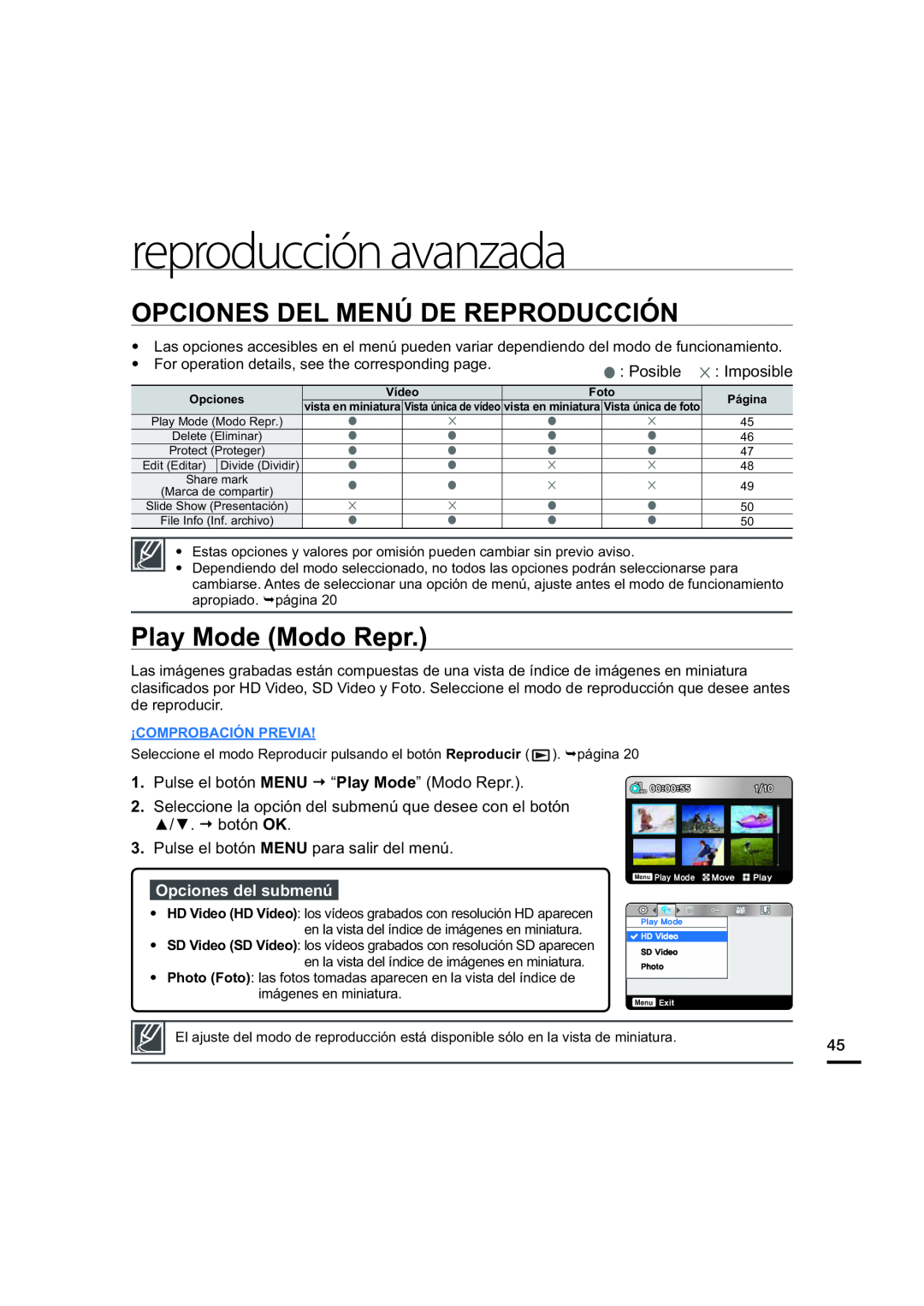 Play Mode (Modo Repr.) Hand Held Camcorder HMX-U20BN