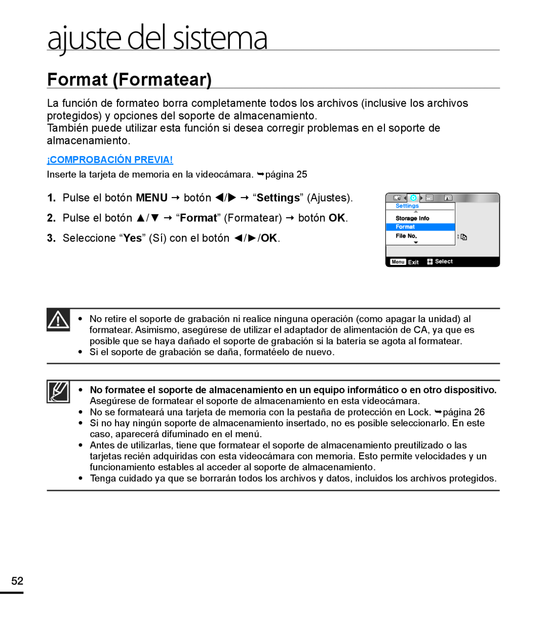 Format (Formatear) Hand Held Camcorder HMX-U20BN