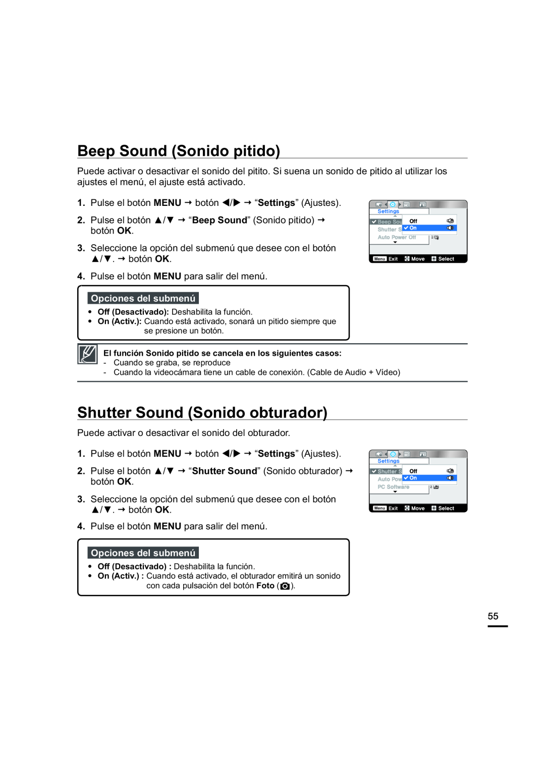 Shutter Sound (Sonido obturador) Hand Held Camcorder HMX-U20BN