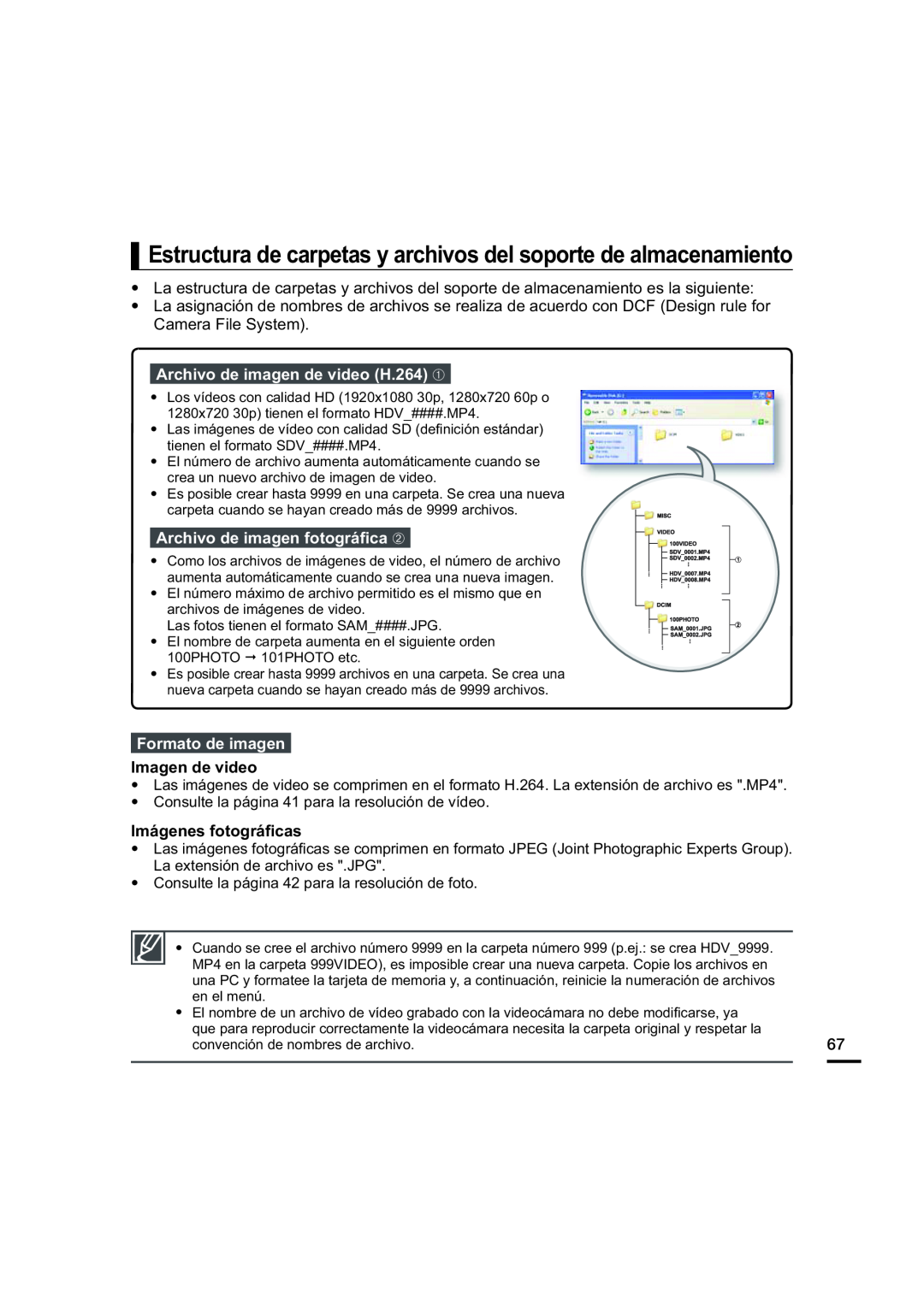 Estructura de carpetas y archivos del soporte de almacenamiento Hand Held Camcorder HMX-U20BN