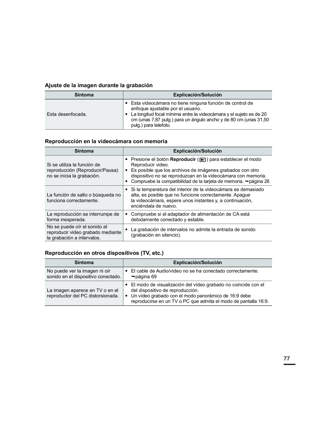 Ajuste de la imagen durante la grabación Reproducción en la videocámara con memoria