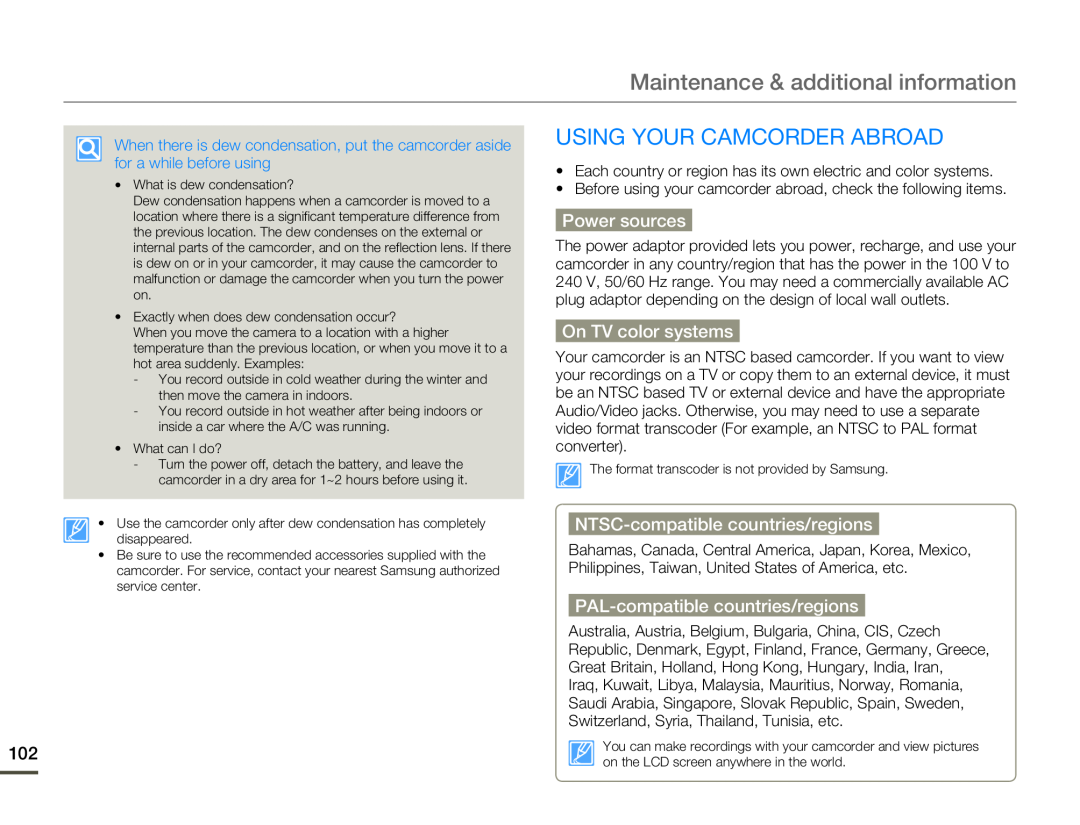 Maintenance & additional information Hand Held Camcorder HMX-F80BN