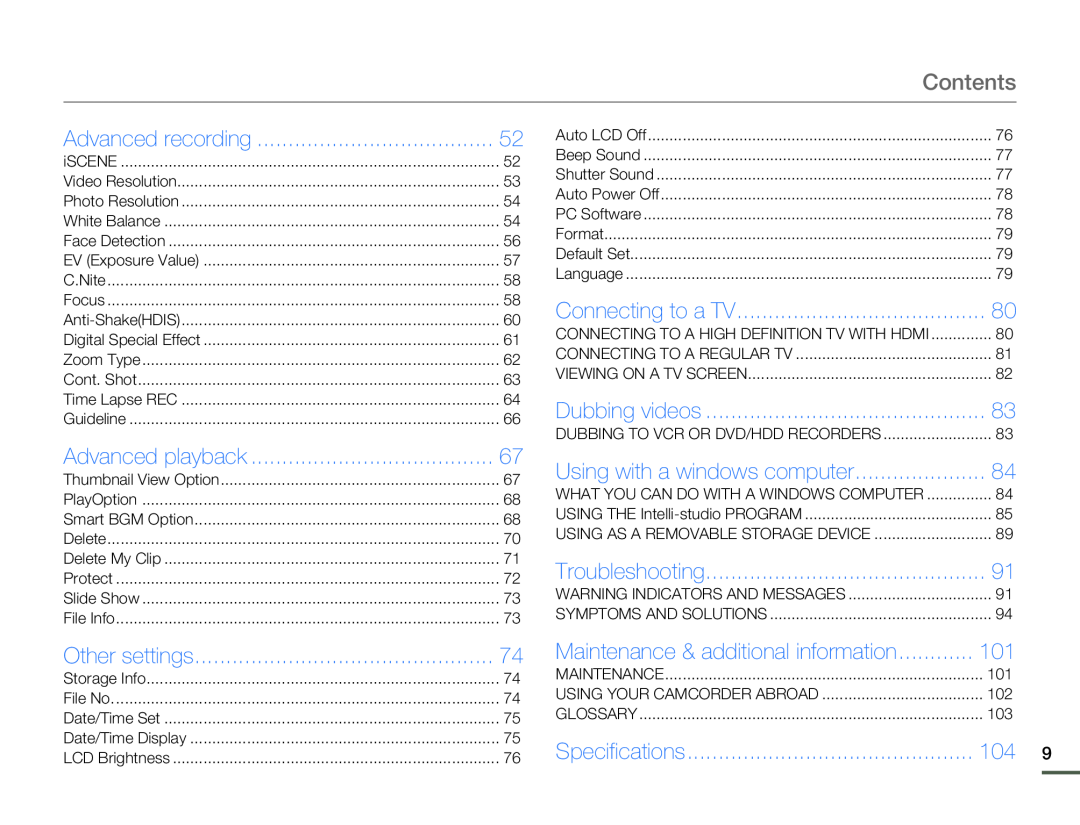 Contents Hand Held Camcorder HMX-F80BN