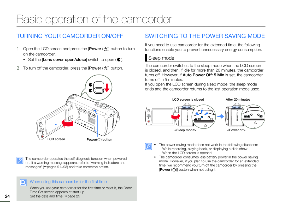 Basic operation of the camcorder Hand Held Camcorder HMX-F80BN