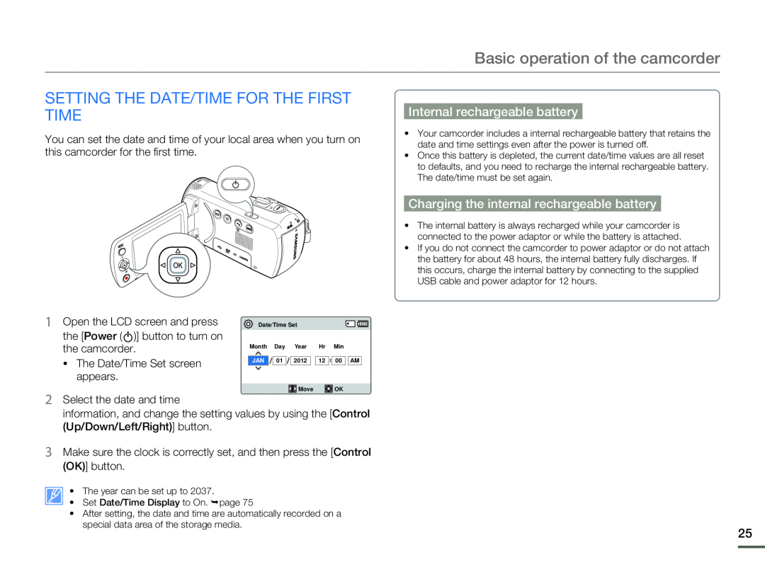 Charging the internal rechargeable battery Hand Held Camcorder HMX-F80BN