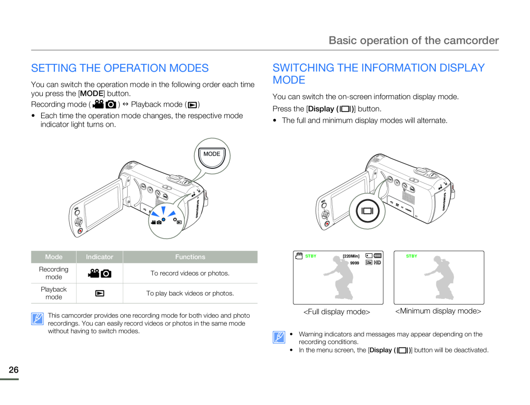 SWITCHING THE INFORMATION DISPLAY MODE Hand Held Camcorder HMX-F80BN