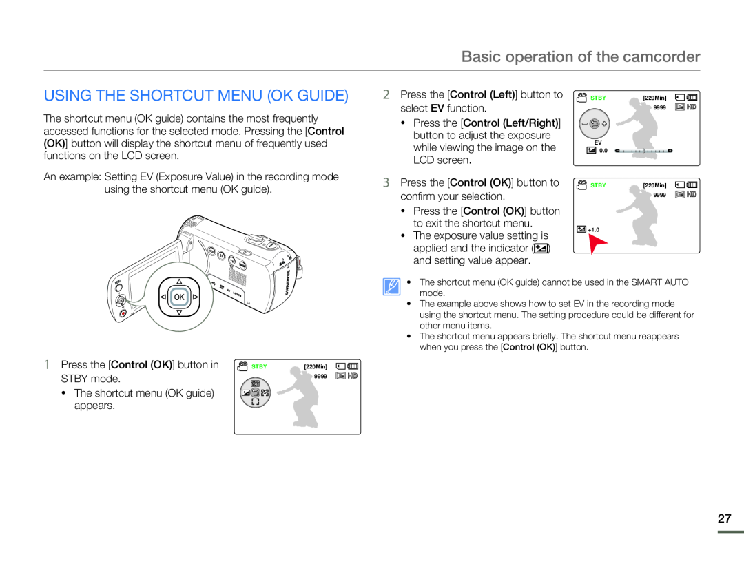 USING THE SHORTCUT MENU (OK GUIDE) Hand Held Camcorder HMX-F80BN