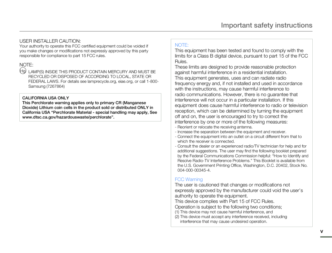 FCC Warning Hand Held Camcorder HMX-F80BN