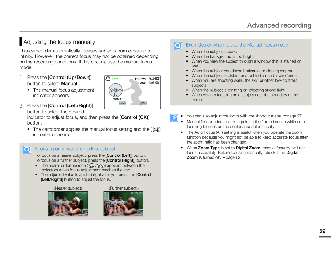 Adjusting the focus manually