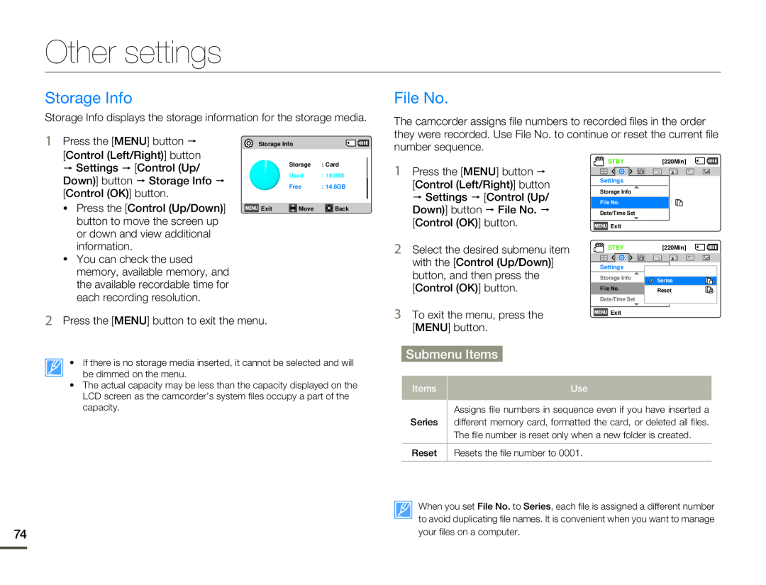 Other settings Hand Held Camcorder HMX-F80BN