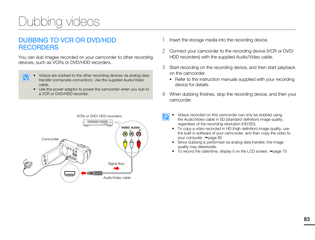 DUBBING TO VCR OR DVD/HDD RECORDERS