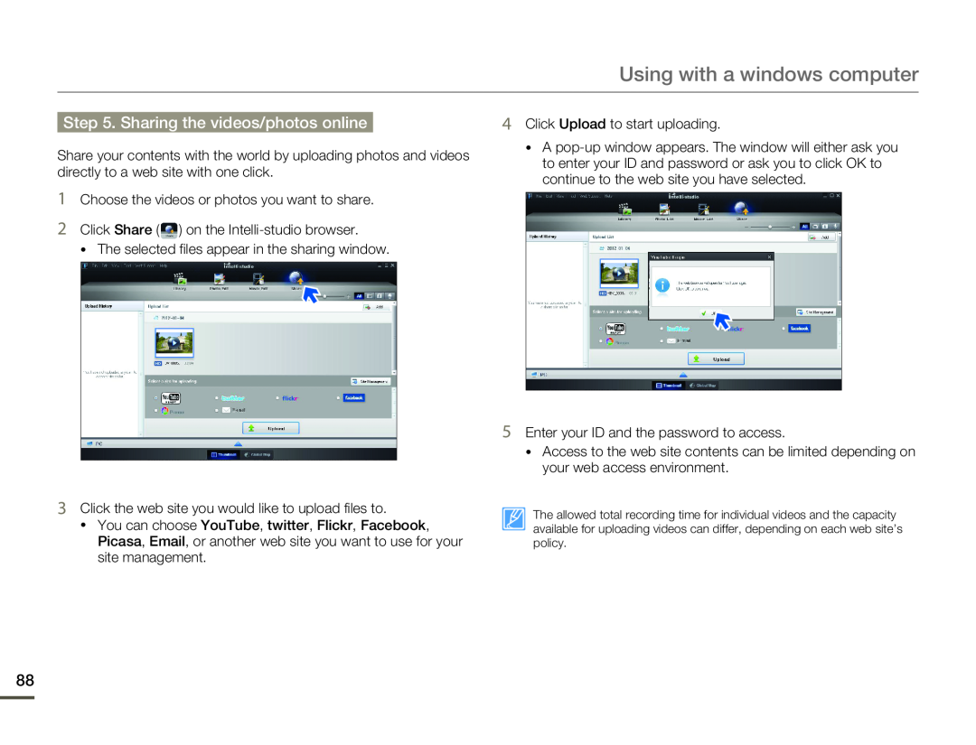 Step 5. Sharing the videos/photos online Hand Held Camcorder HMX-F80BN