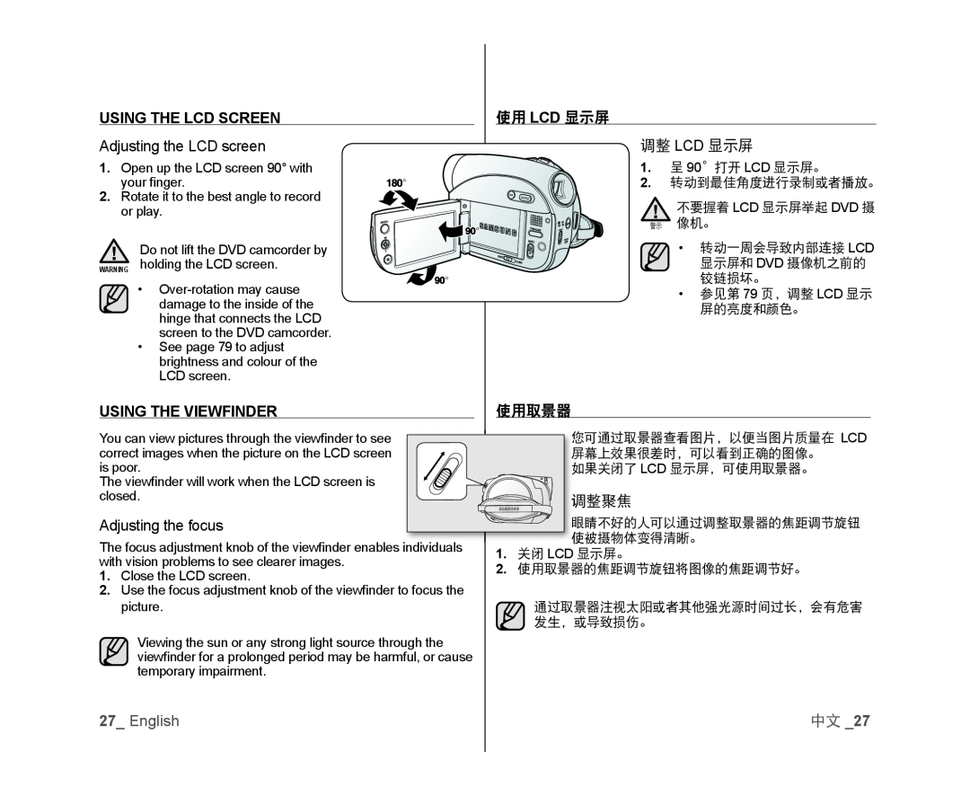 显示屏和 DVD 摄像机之前的 铰链损坏。 Handheld SC-DX103