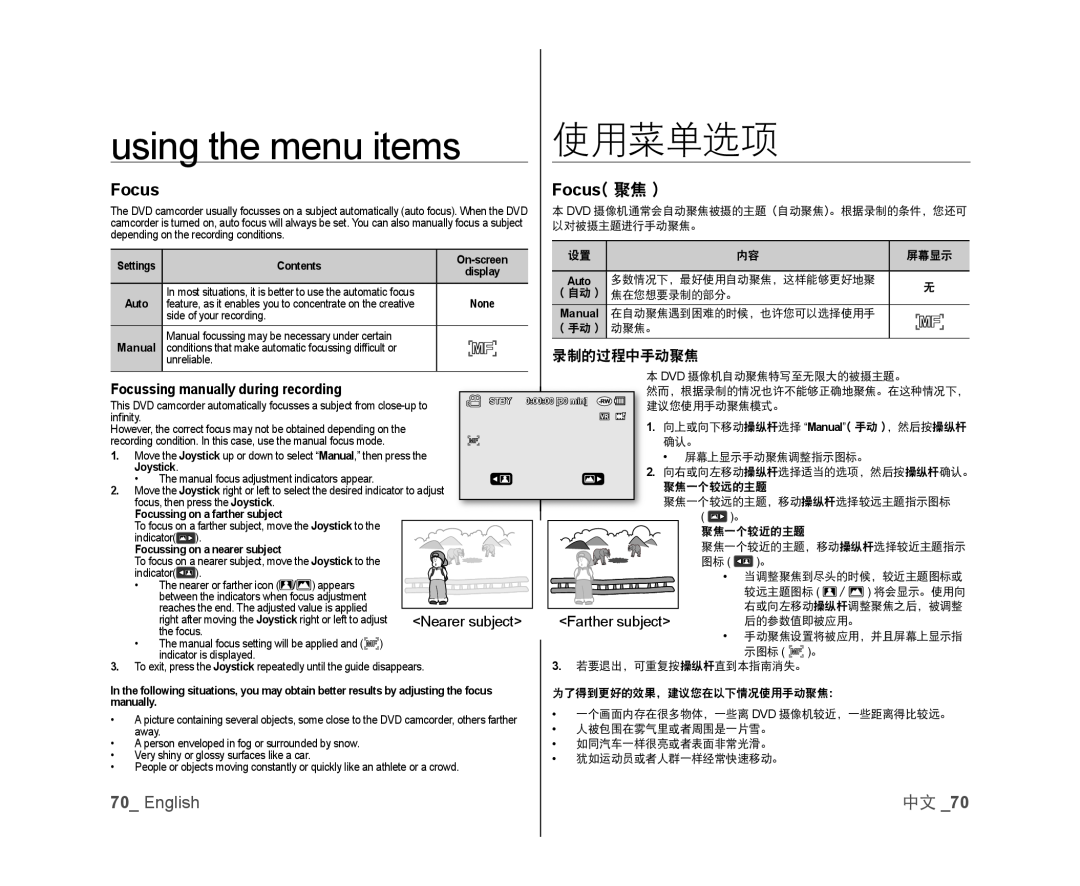 Focussing manually during recording Handheld SC-DX103