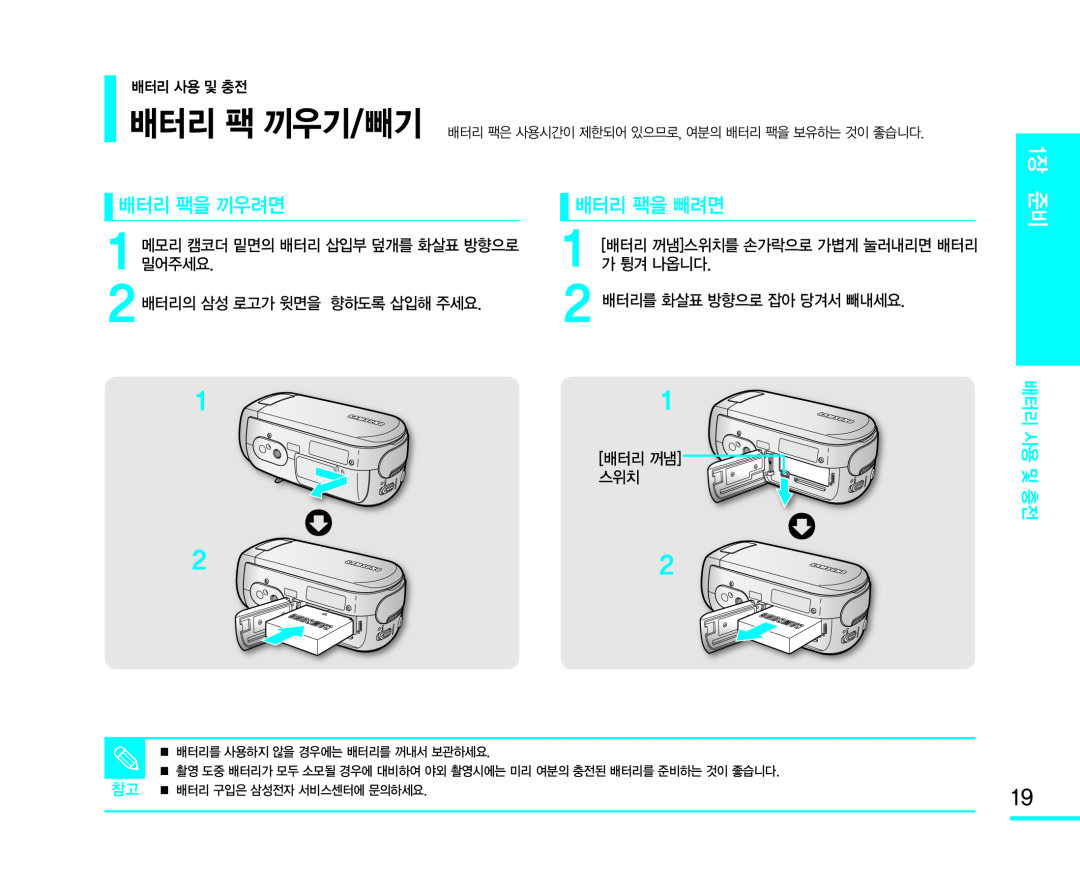 배터리 팩을 빼려면 Handheld SC-MX10