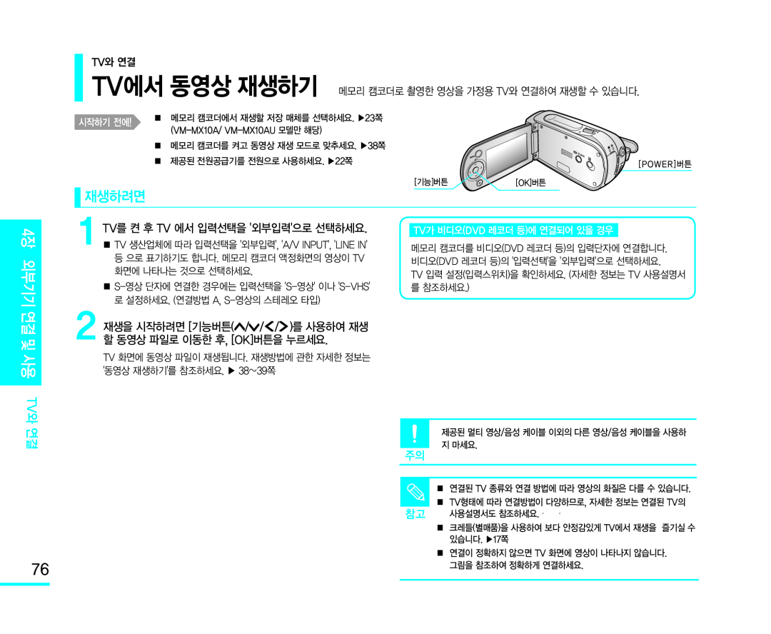 사용 TV와 연결 Handheld SC-MX10