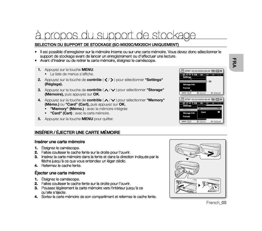 SELECTION DU SUPPORT DE STOCKAGE (SC-MX20C/MX20CHUNIQUEMENT) Handheld SC-MX20