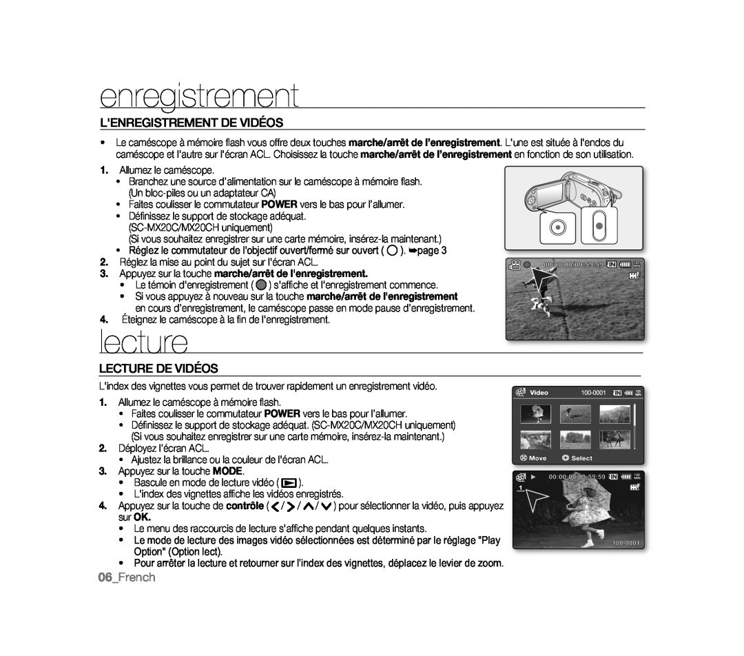 LECTURE DE VIDÉOS Handheld SC-MX20