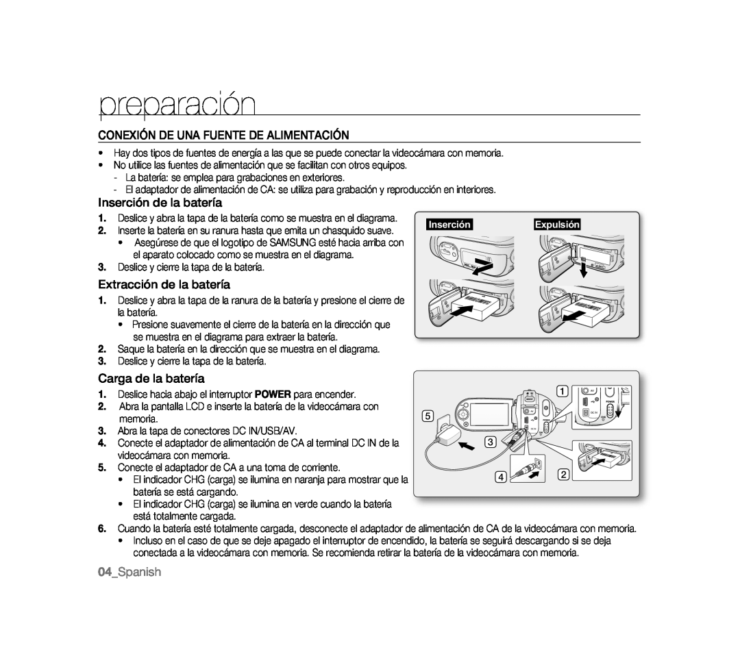 CONEXIÓN DE UNA FUENTE DE ALIMENTACIÓN Inserción de la batería