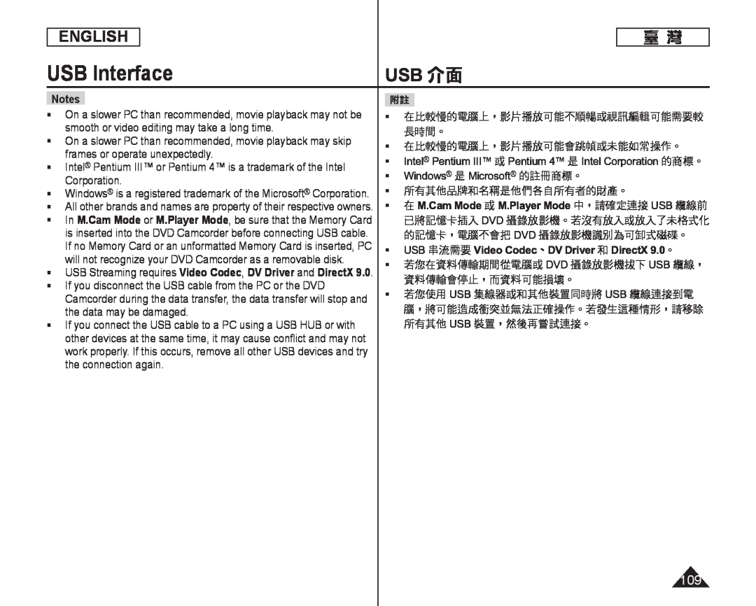  USB 串流需要Video Codec、DV Driver 和 DirectX 9.0。  Handheld SC-DC164