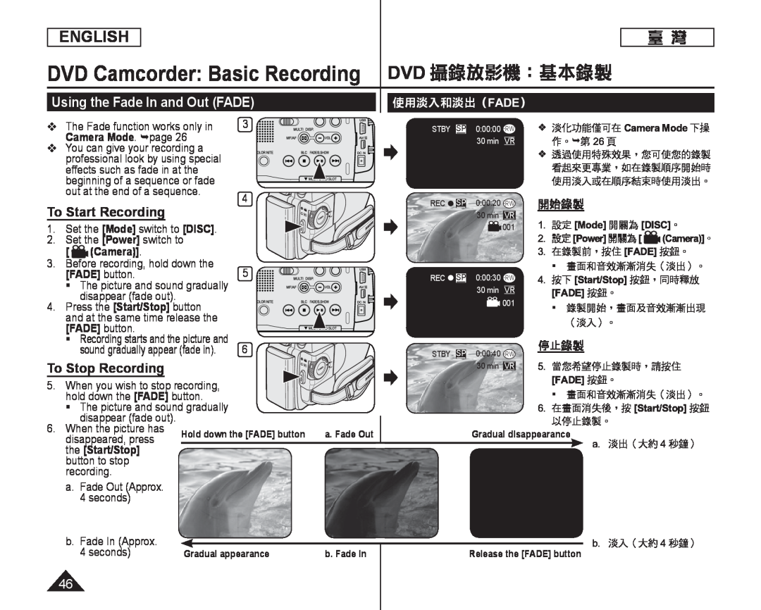 使用淡入和淡出（FADE） Handheld SC-DC164