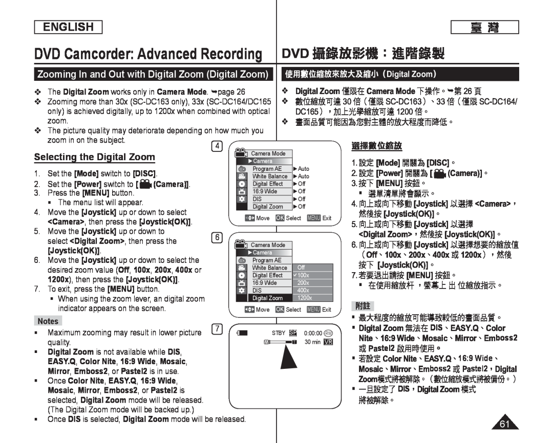 Selecting the Digital Zoom Handheld SC-DC164