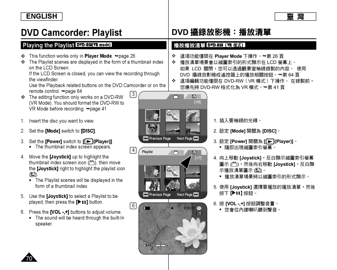 Playing the Playlist DVD-RW(VRmode) Handheld SC-DC164